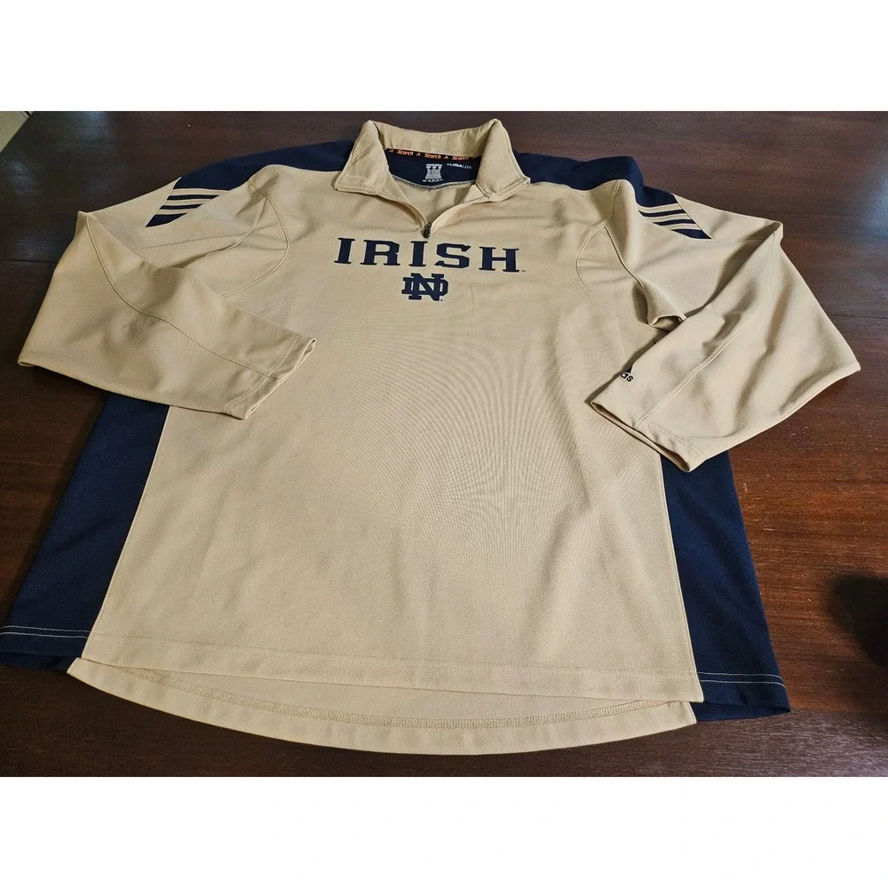 Adidas Notre Dame Fighting Irish Pullover Mens 2XL Tan Navy 1/4 Zip Climalite